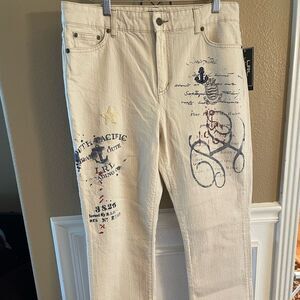 Ralph Lauren Natural Nautical Print Embroidered Women’s Jeans NWT Size 10